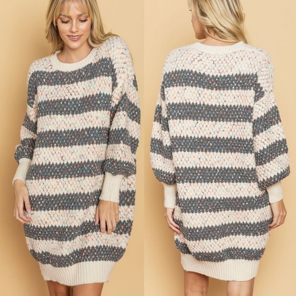 NEW Bubble Striped Funfetti Speckle Sweater Dress - Picture 7 of 12